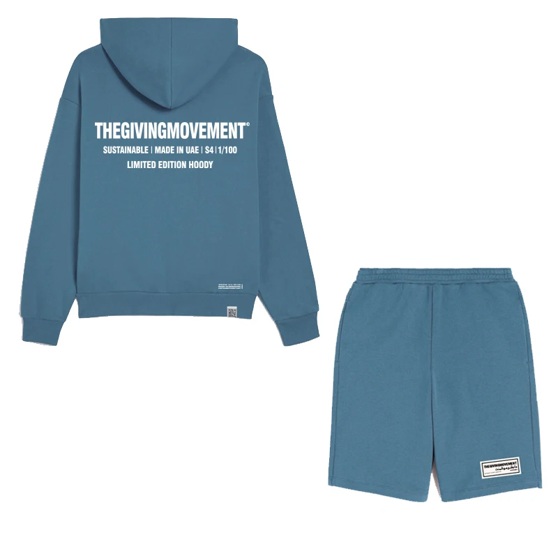 

Женский спортивный костюм с широкими штанинами, толстовка с капюшоном и длинные шорты из 100% хлопка