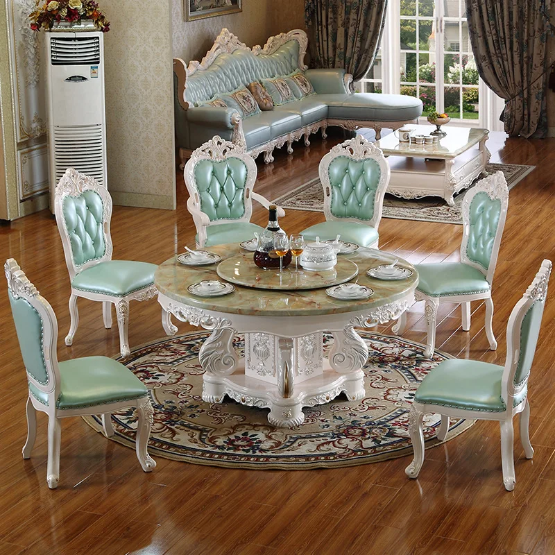 

Мебель для столовой, европейский стол и стул, комбинированный Мраморный Круглый стол, твердый цвет, с поворотным механизмом