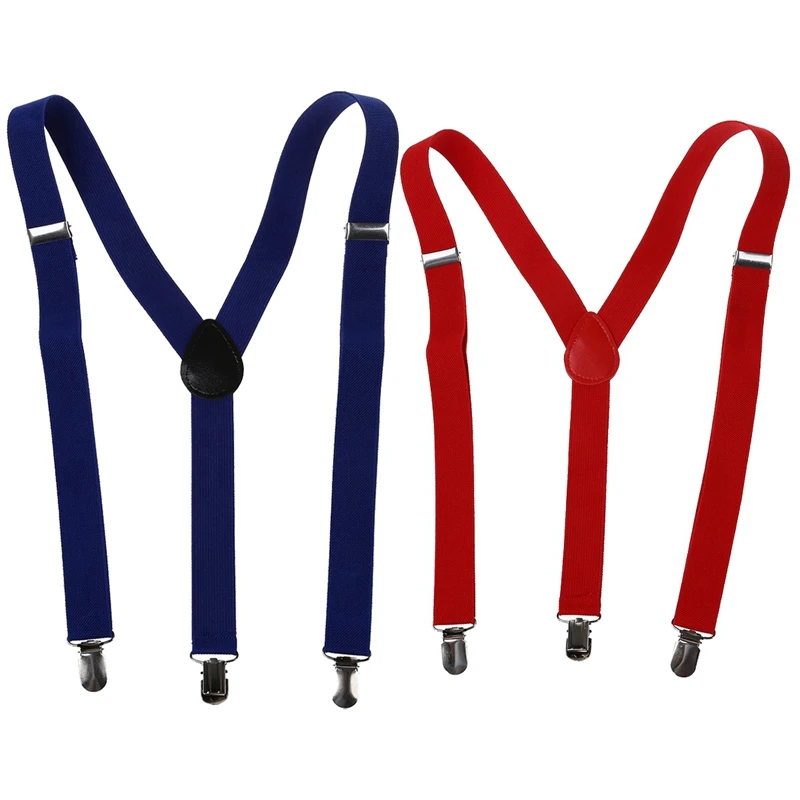 

ASDS-2X Adult Adjustable Metal Clamp Elastic Suspenders Braces Dark Blue & Red