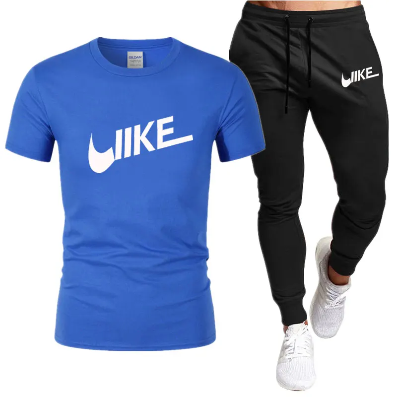 Men's Shirt Tracksuit Two Pieces Sets Men Casual Fitness Sport Suit Short Sleeve T Shirt+Trousers Men's Casual Sportswear Suits