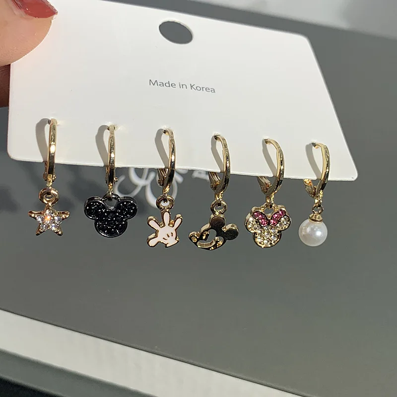 

6pcs Mickey Mouse Earring Set Mixed Style Earrings Asymmetric Fashion Jewelry Women's Wedding Jewelry Girls Party Jewelry Gifts