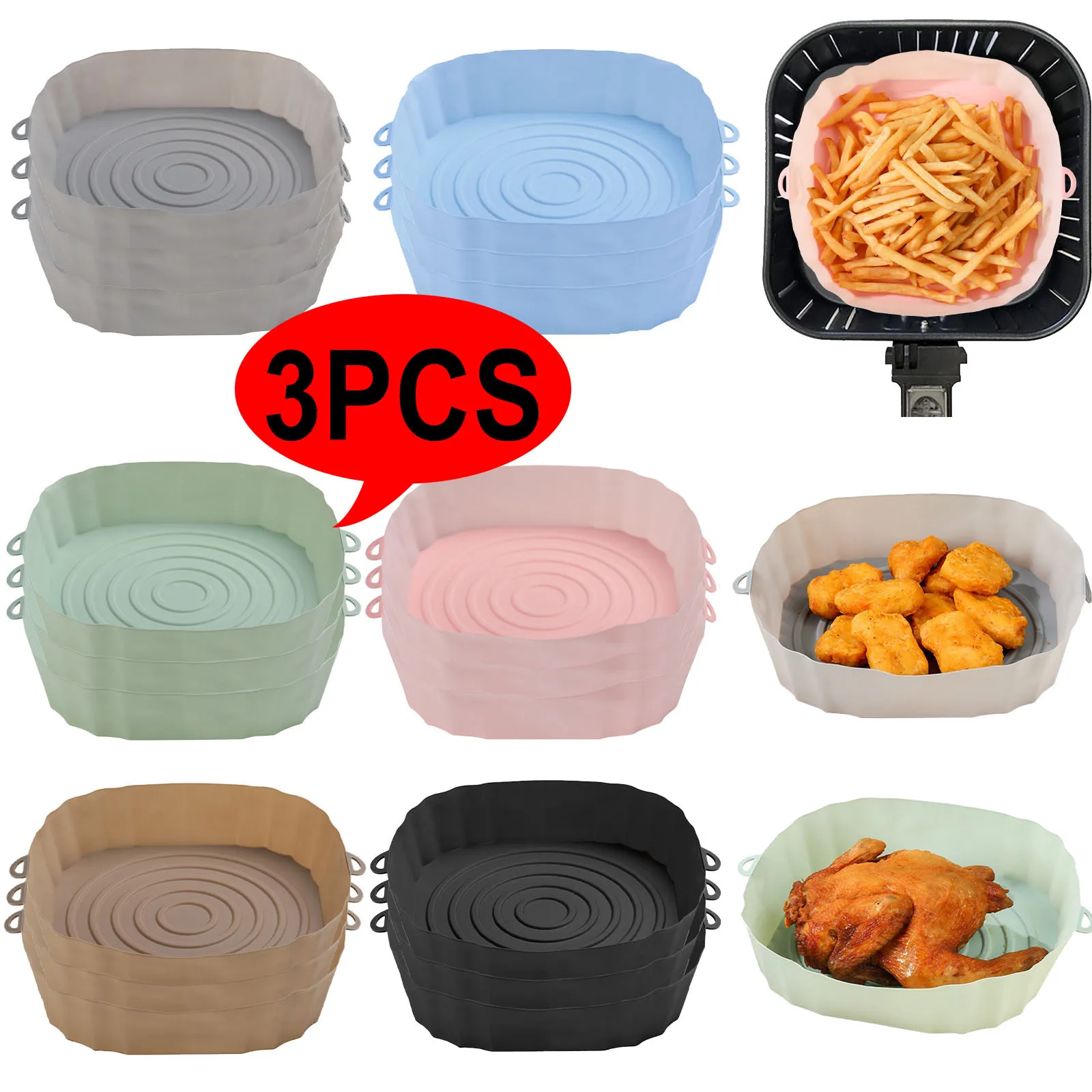 Reusable Pot Silicone Easy To Clean Oven For Round Liner Pizza Chicken Plate Grill Nonstick Pan Mat Air Fryer Accessory