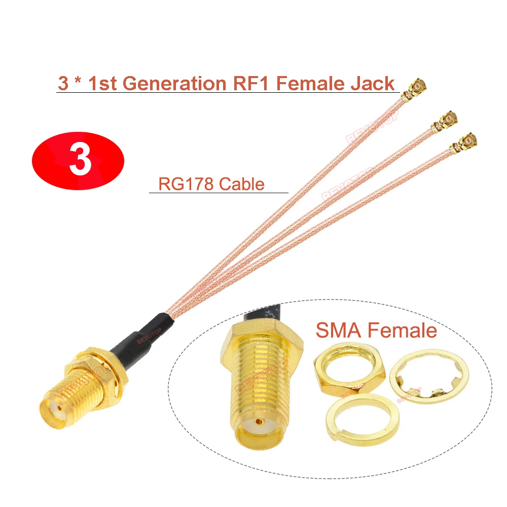 Фото Кабель-разветвитель SMA на IPX, 1 шт., RP-SMA/SMA Female на 2/3/4x RF1 1-го поколения Female Jack, удлинитель антенного кабеля RG178 (пигтейл) №4