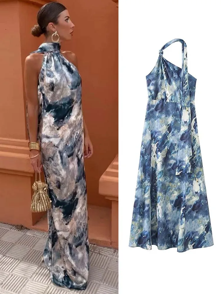 

Женское длинное платье с открытыми плечами, открытой спиной и лямкой на шее