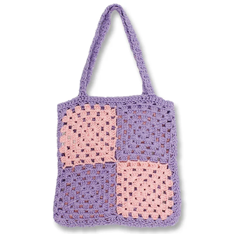 

Female Vintage Crochet Eyelet Small Size Slouchy Top-handle Tote Bag Y2K Women Granny Square Net Casual Knitted Daily Handbag