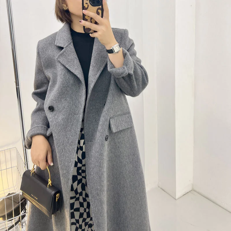 

Женское двухстороннее шерстяное пальто, длинное пальто из австралийской шерсти для офиса и работы, Осень-зима 2023