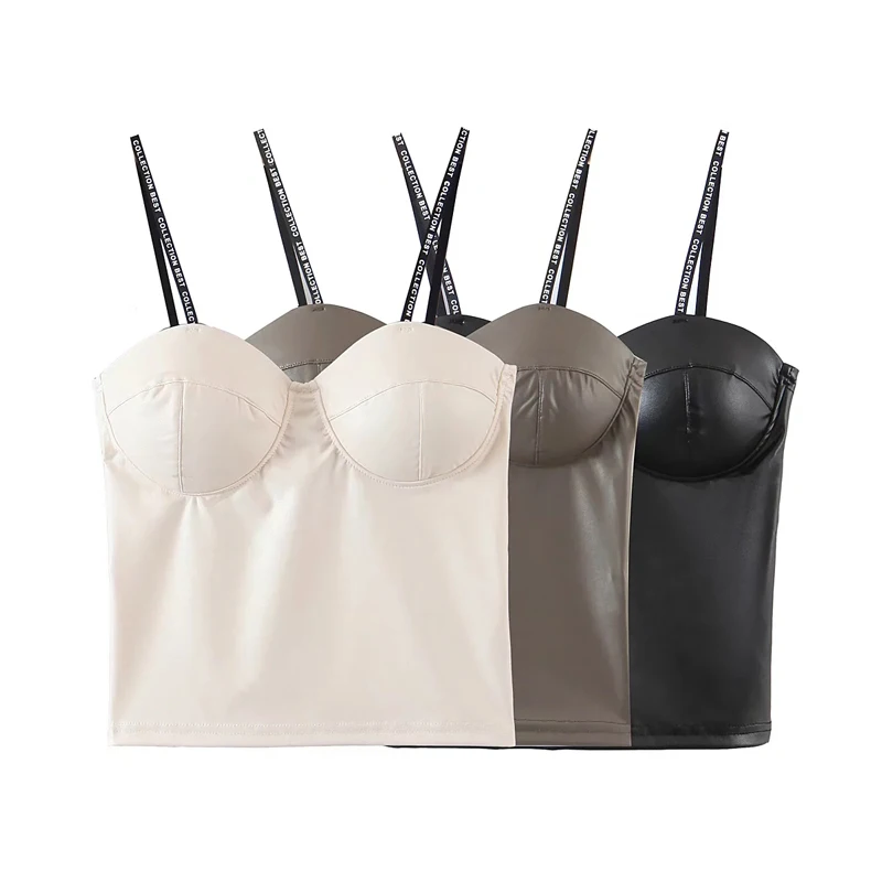 Женский топ на бретельках из искусственной кожи | Майки и топы бретелях