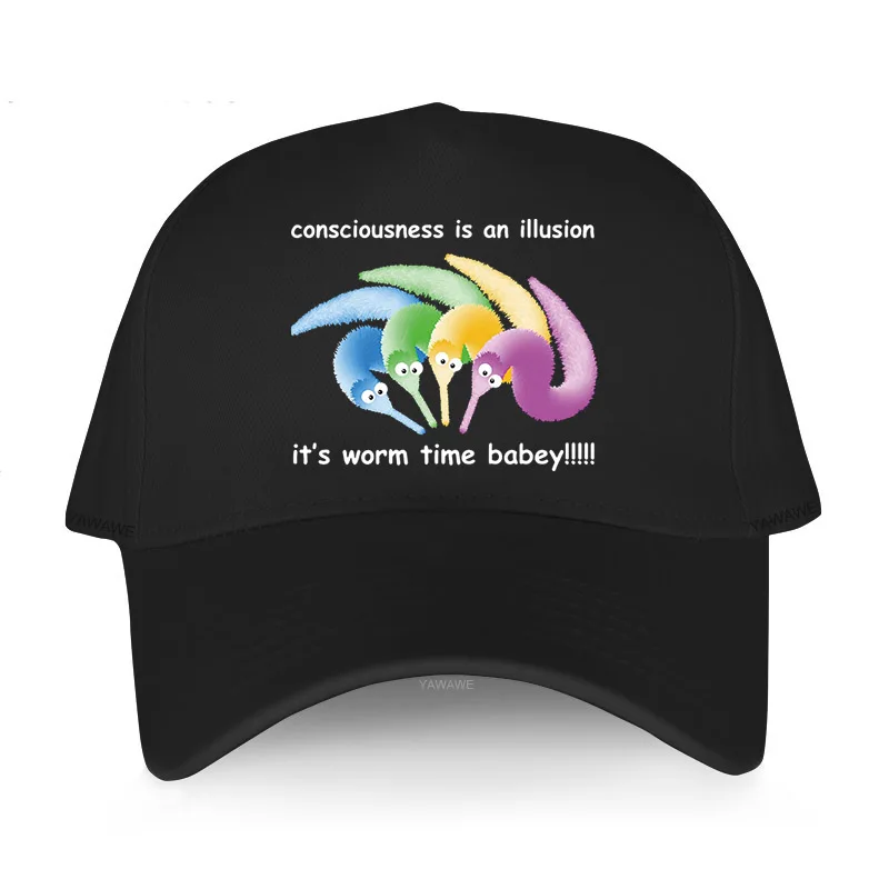 

men cotton Baseball Cap hip-hop hats CONSCIOUSNESS IS AN ILLUSION IT'S WORM TIME BABEY Fashion sun hatvisor Unisex Snapback hat