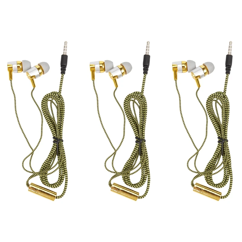 

3X H-169 3.5Mm MP3 MP4 Wiring Subwoofer Braided Cord, Universal Music Headphones With Wheat Wire Control(Golden)