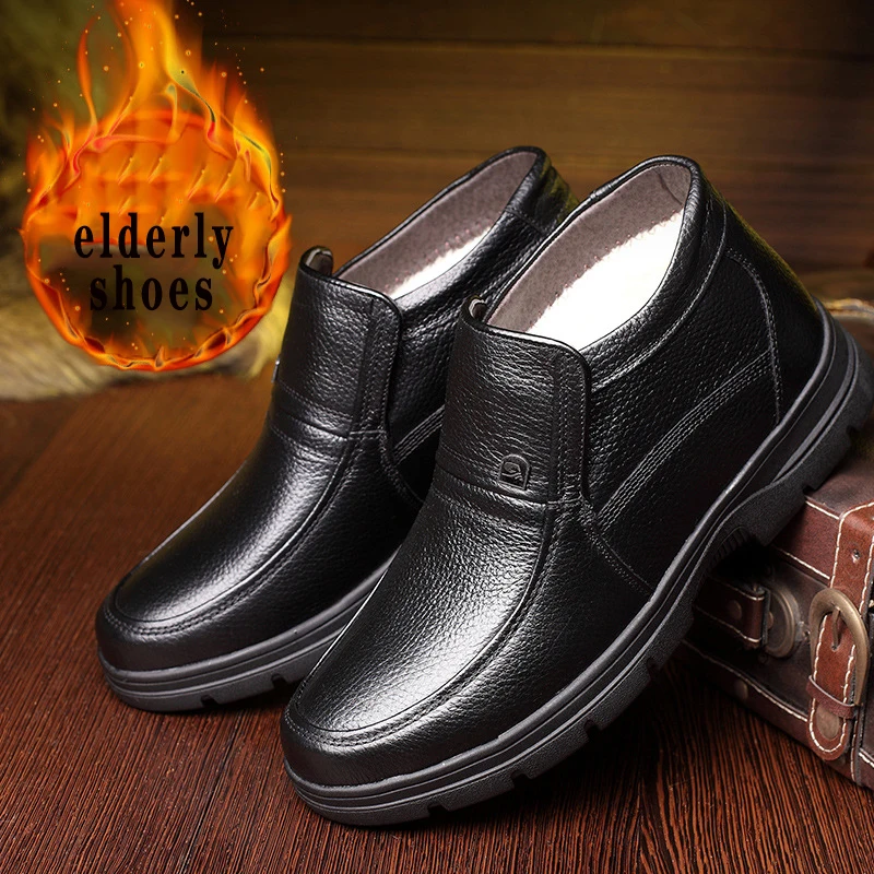 Зимняя обувь из хлопка мужская кожаная шерстяная с высоким верхом бархатная