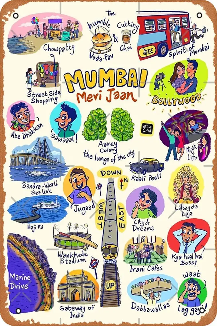 Мумбаи Мери шайн Художественная печать металлический жестяной знак винтаж 8x12