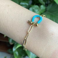 d buttons o shape chian bracelet for women enamel clasp gold color link chain bangle female punk party gift fashion jewelry