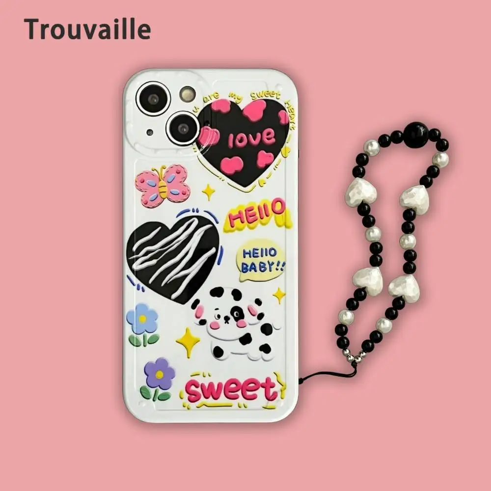 

Trouvaille Original Cartoon Graffiti For iPhone 7 8 Plus Case Pearl Wrist Lanyard For iPhone 11 12 13 Pro Max Xs X Xr Silicone