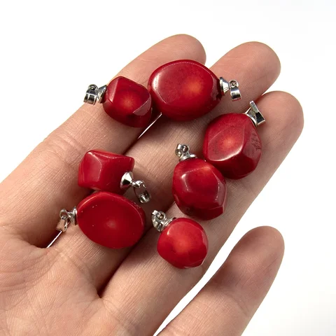 1 шт., подвеска неправильной формы с красным кораллом, очаровательные серебристые ювелирные аксессуары для изготовления ожерелья, серьги 5x20 мм-6x25 мм