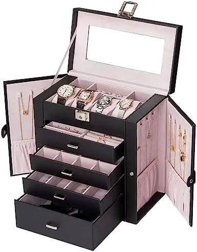 

Organize Your Jewelry in Style 5-Layer Leather jewelry box - Large Capacity, Flexible Partitions, and Elegant Design