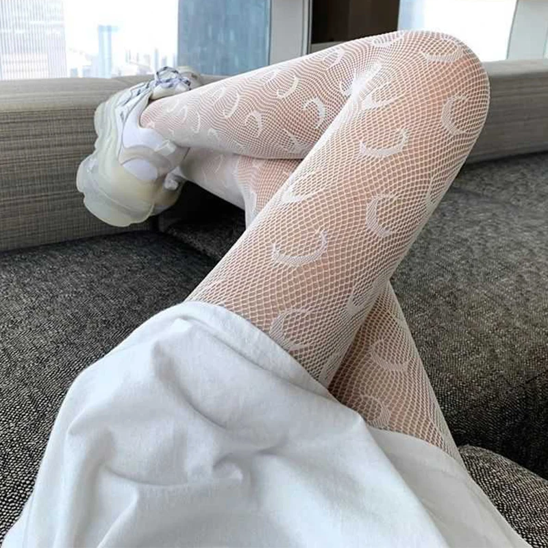 

Sexy Mesh Long Tights Erotic Lingerie Women White Moon Graphic Stockings High Elastic Fishnet Pantyhose Y2k Goth Leggings Tights