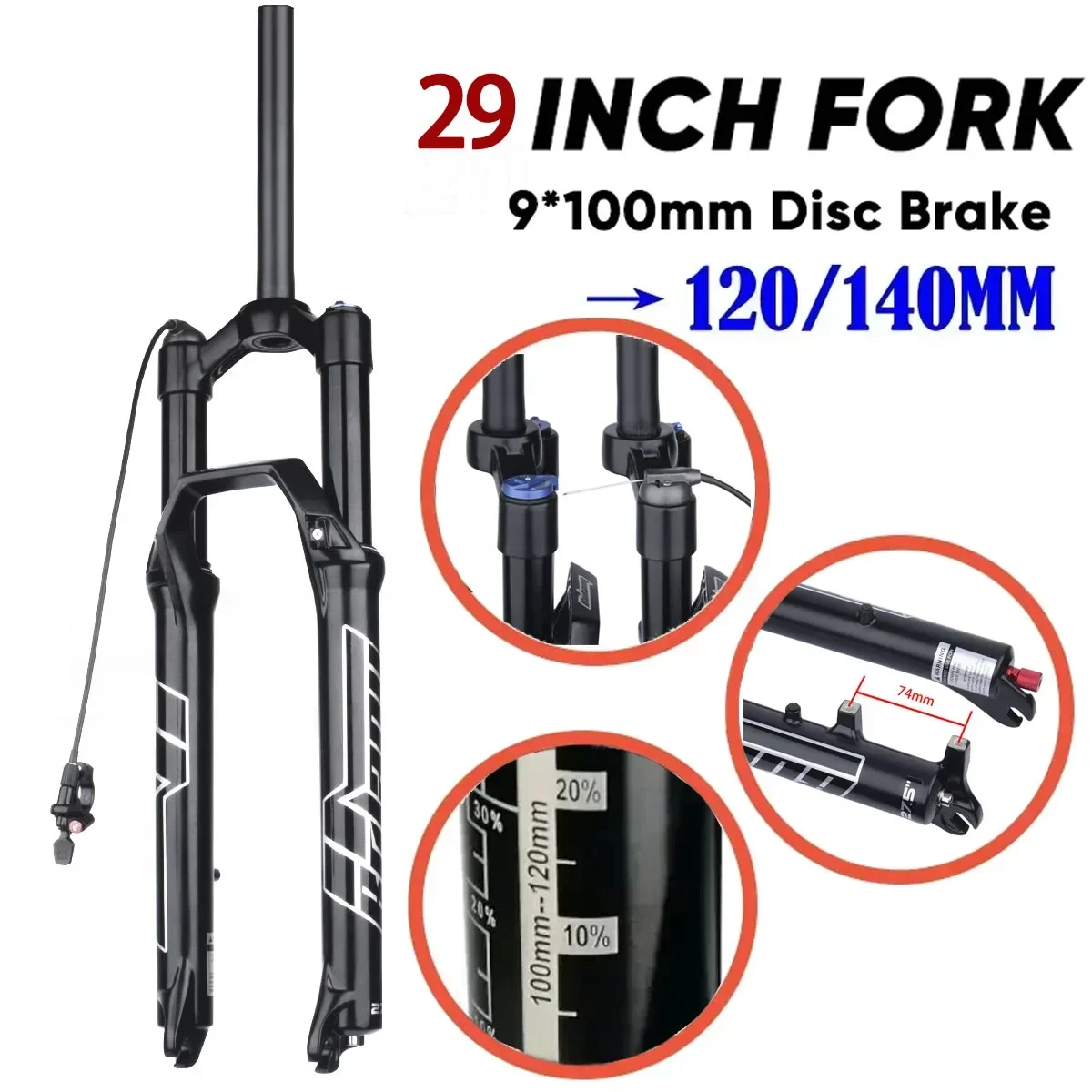 Велосипедная пневматическая вилка Bolany для горных велосипедов 29 дюйм. Горный