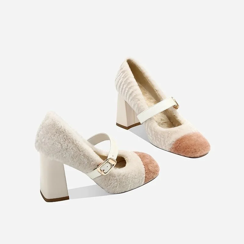 

(YYDD) Мэри Джейн удобные берберберские флисовые милые Элегантные Простые теплые женские туфли на высоком каблуке женское платье