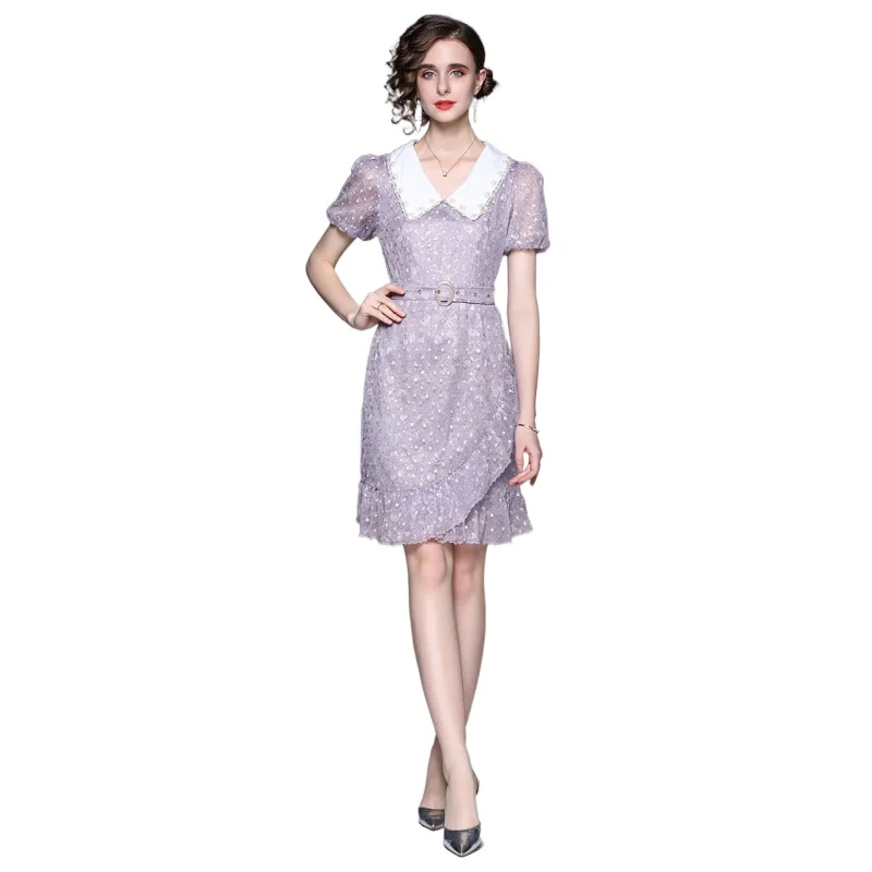

Simgent Peter Pan Collar Dress Women Summer 2022 Puff Sleeve A Line Ruffles Elegant Mini Dresses Vestidos Robe Femme SG2513