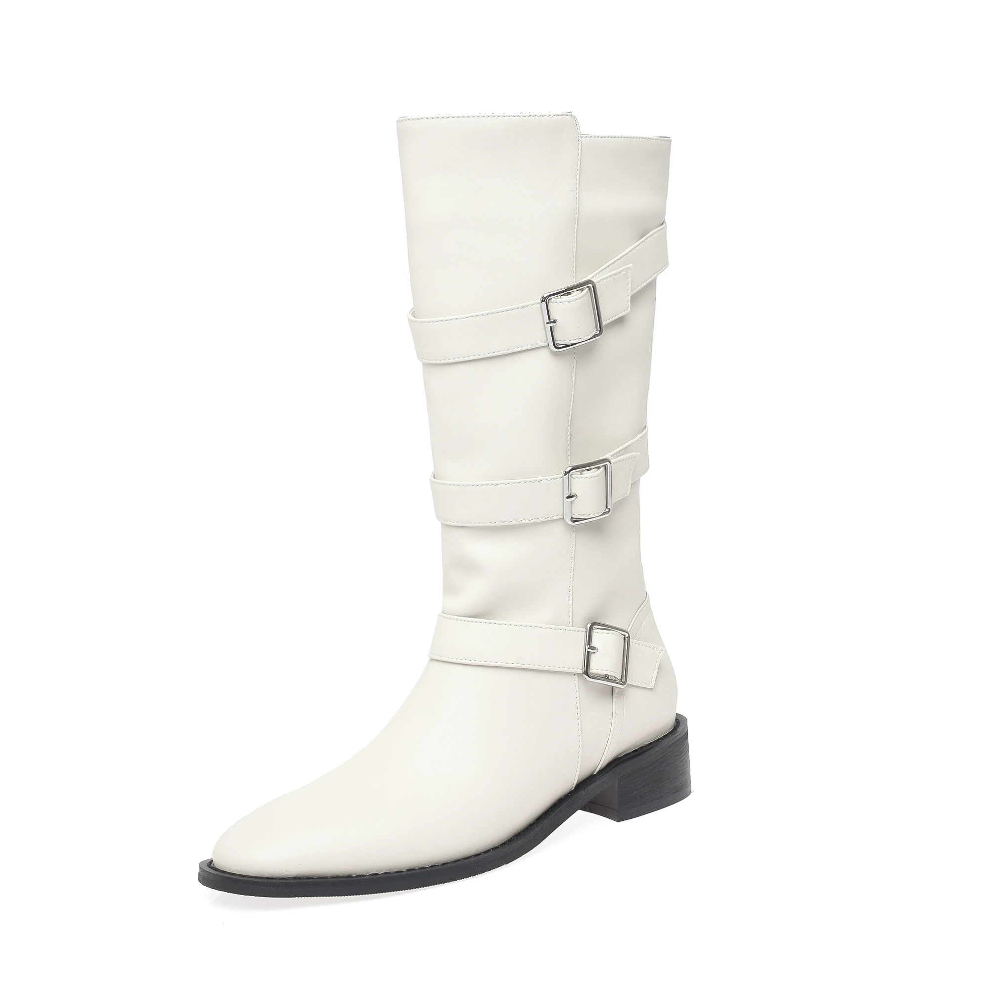 Женские ботинки из воловьей кожи с пряжкой и круглым носком