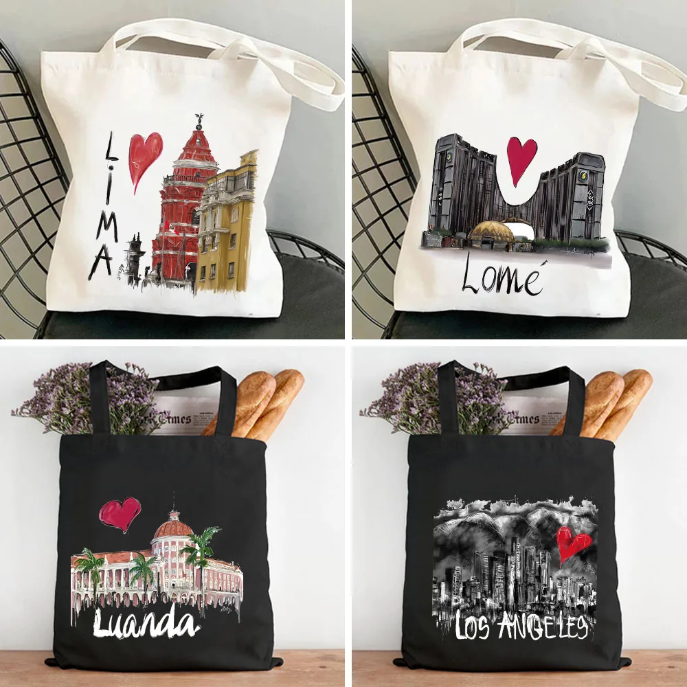 

Manila Maseru Minsk Monte Carlo Montevide City Women Canvas Shopper Bag Cotton Handbags Harajuku Totes Shoulder Eco Shopping Bag