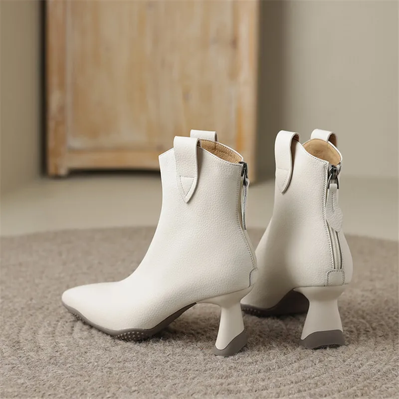 w jesienno-zimowych kobiet Krótkie buty ze skóry bydlęcej dla Modne szpiczastym noskiem Buty damskie na wysokim obcasie Chelsea