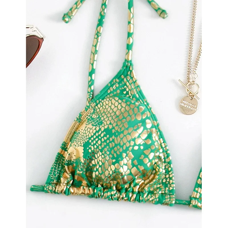 Сексуальные бикини Блестящие купальники с принтом змеиной кожи женский