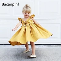 summer baby girl flying sleeve bow dress infant sling cotton yellow sleeveless skirt children summer lady princess dress