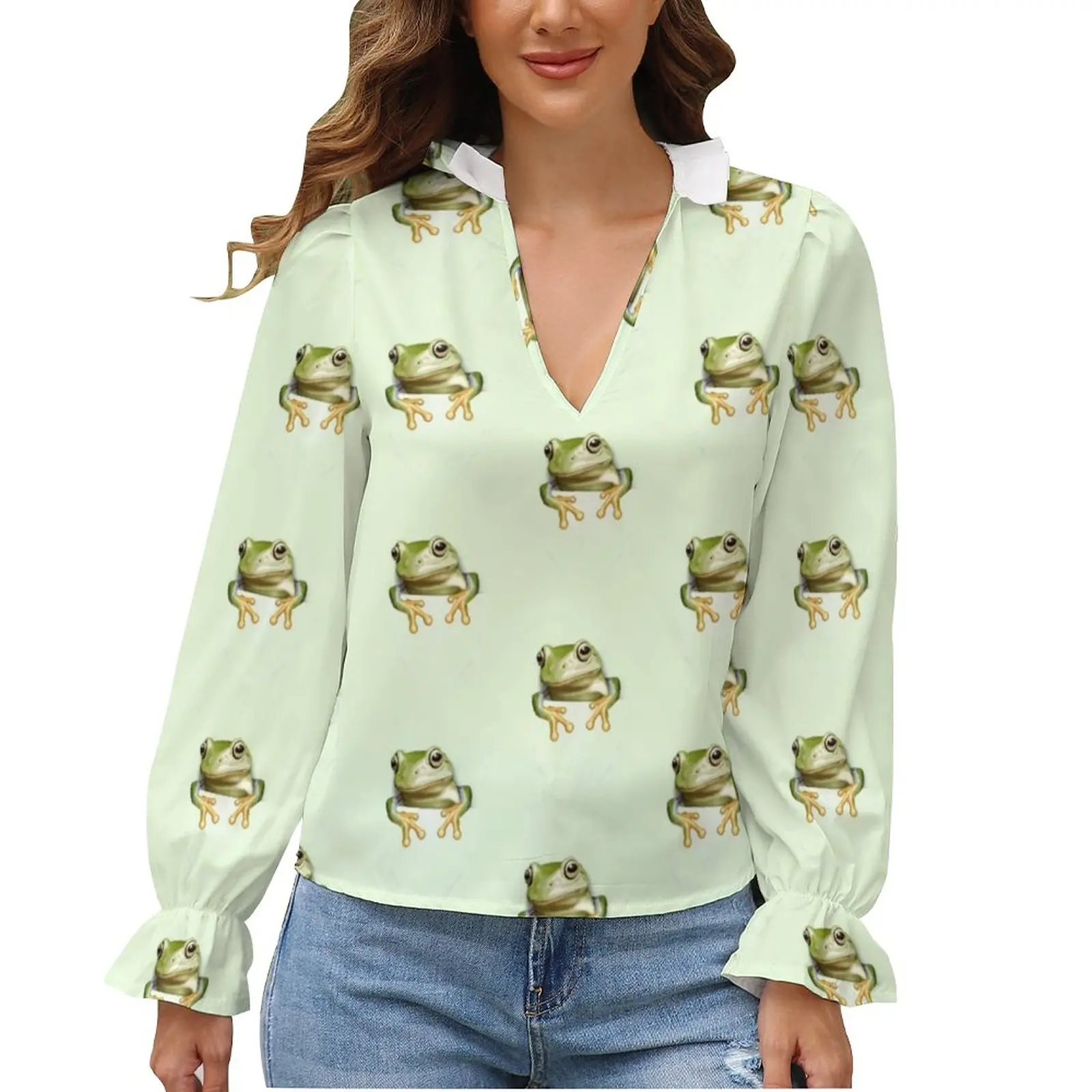 

Frog Blouse Animal Puff Sleeve Women Gorgeous Collar Shirt Summer Sale Shirts