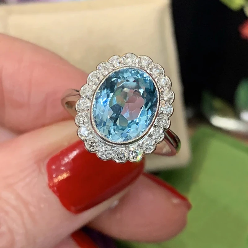

New Gorgeous Oval Sky Blue CZ Rings for Women Bling Bling Vintage Accessories Elegant Lady's Finger Rings Party New Jewelry