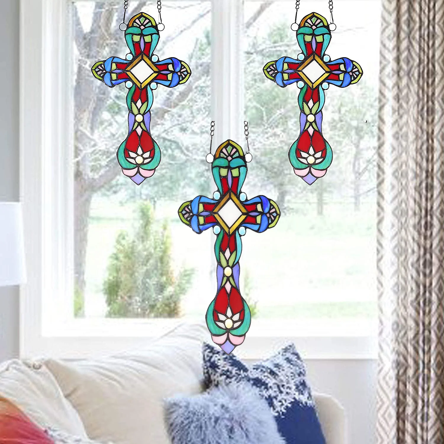 

Window Decoration Stained Glass Window Hanging Stunning Handicrafts Parents And Friends Gifts for Halloween Blessing Pray Love