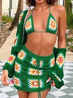 green 2 piece sets womens outfits sleeveless crop tops flower braided drawstring mini skirts sexy outfit women 2022 summer set