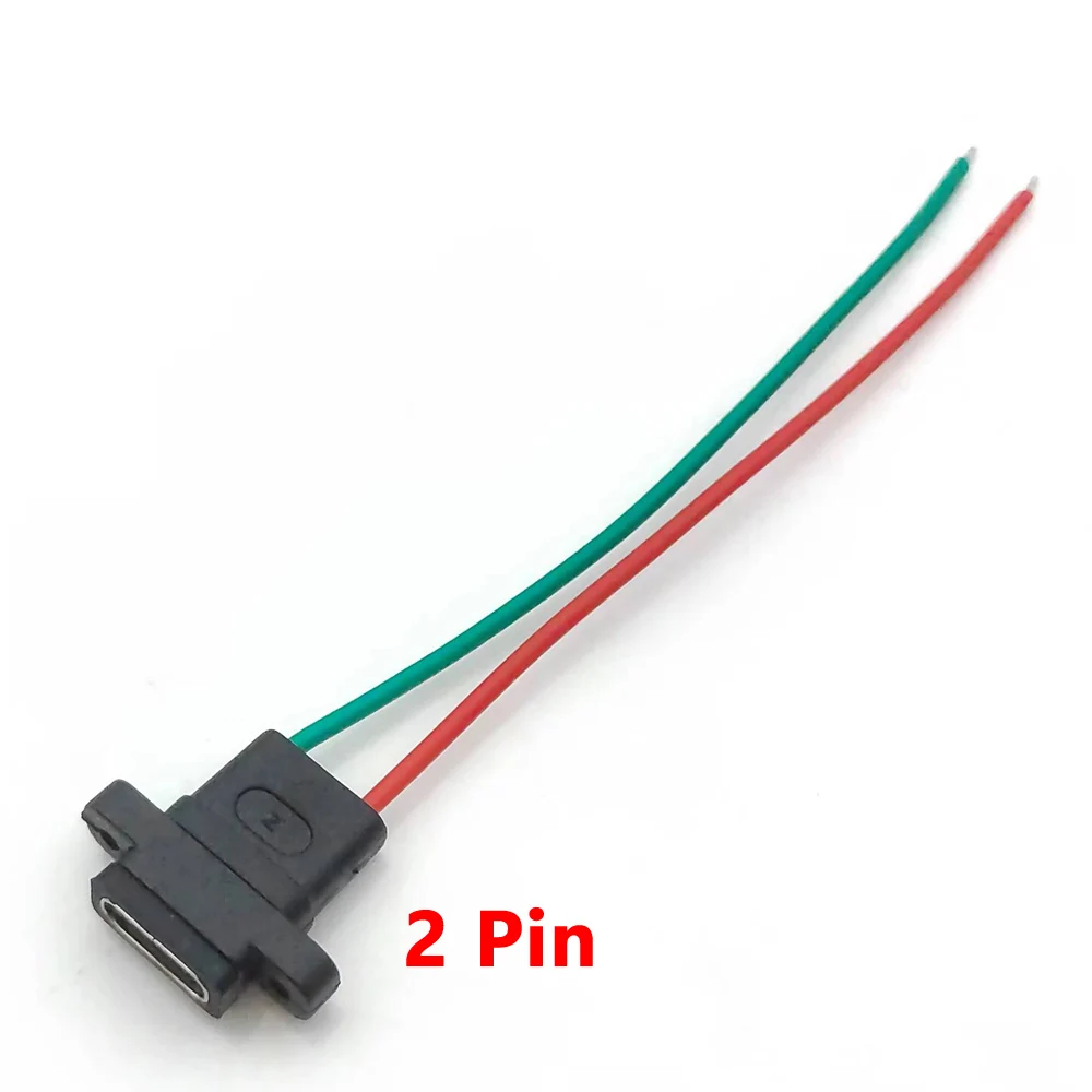 

10pc USB 3.1 Connector Type-C 2Pin 4Pin Welding Wire Female Waterproof Female Socket Rubber Ring High Current Fast Charging port