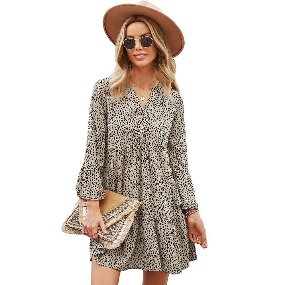 Loose Skirt Women's Long Sleeve Leopard Print Sexy Dress Summer Good-looking Free Shipping Promotional High Quality | Женская одежда