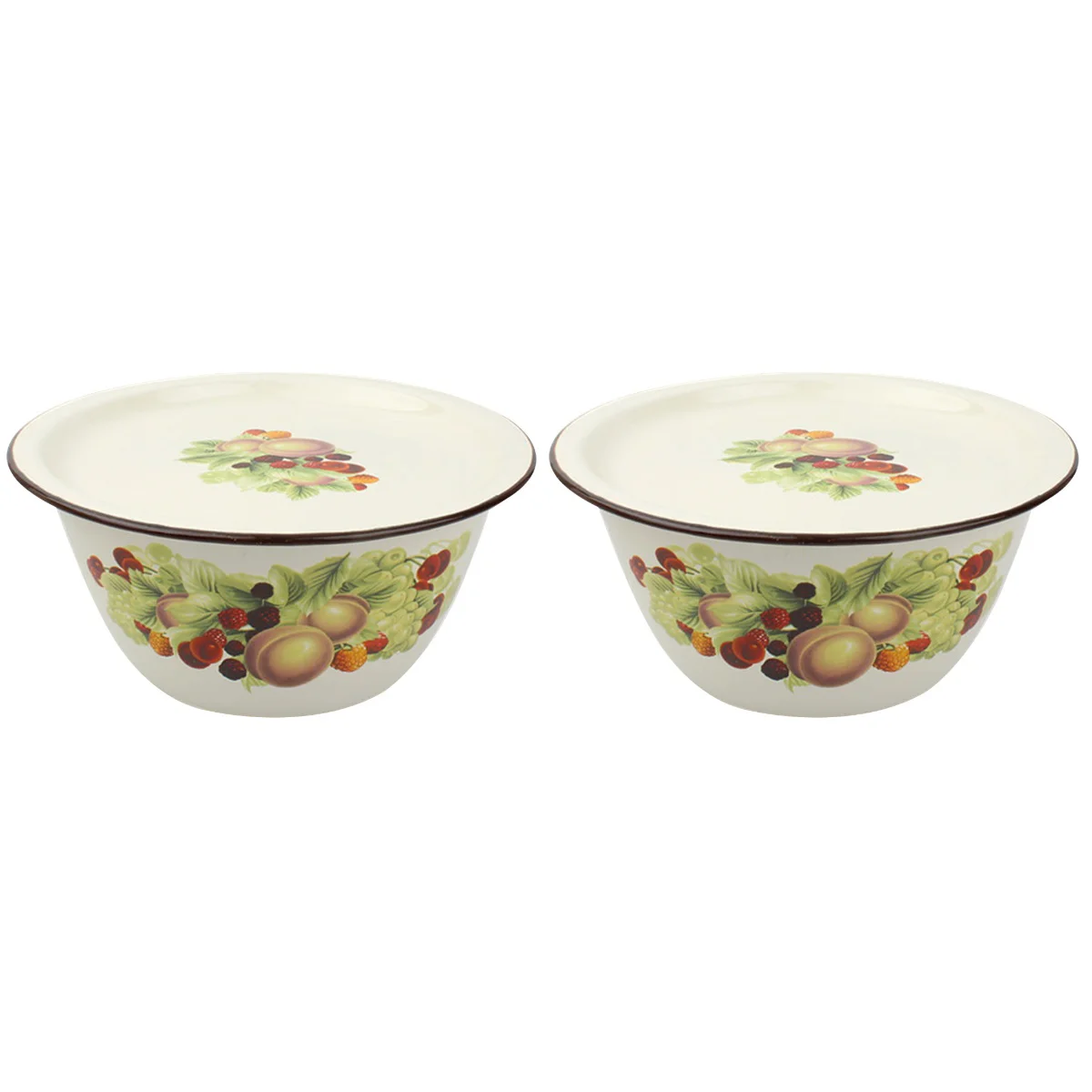 

2 Sets Enamel Wash Basin Containers Lids Enamel Salad Bowl Soup Bowl Lid Enamel Basin Lid Cover Large Dinner Bowl