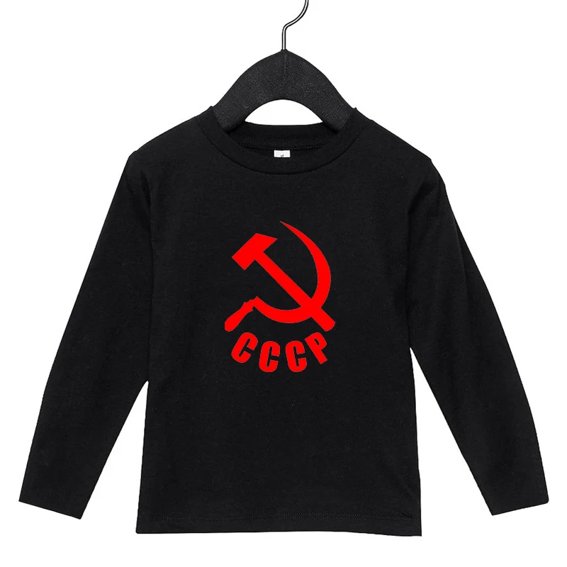 

New Child T-Shirt Harajuku Print CCCP Russian T Shirts Kids USSR Soviet Union Long Sleeve Tshirt Moscow Cotton Tees Street Tops