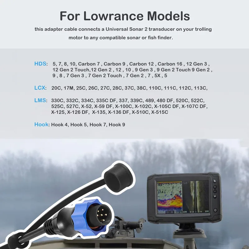 MKR-US2-10 Universal Sonar 2 Adaptor Cable Fit for Lowrance Fish Finder Works on US2 Sonar Transducer & Minn Kota Trolling Motor enlarge