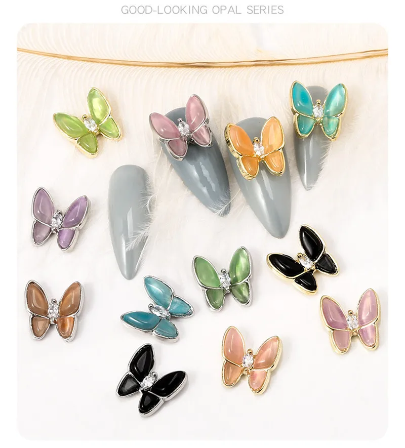 

2Pcs Transparent Butterfly Nail Art Jewelry Charms 3D Butterfly Golds Parkling Crystal Gems DIY Nail Art Decoration Accessories