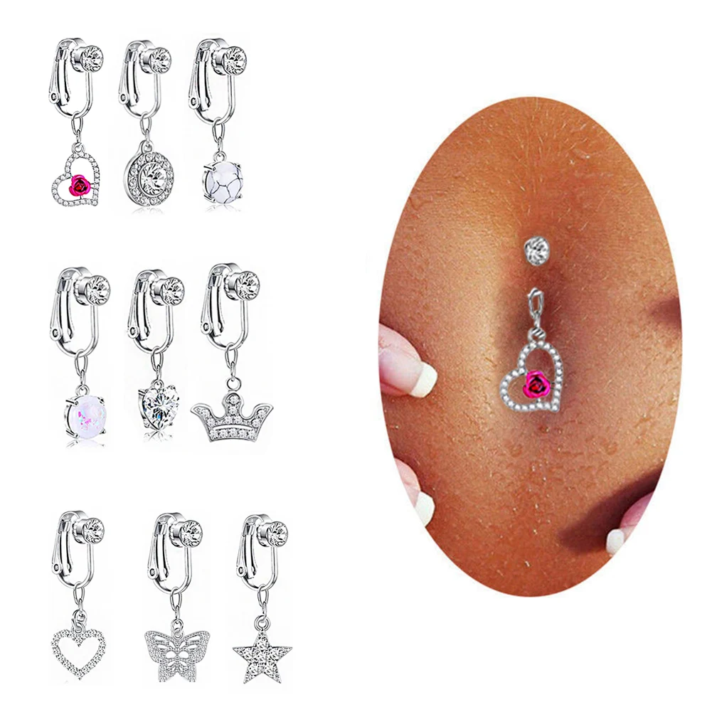 

New Butterfly Fake Belly Button Ring Fake Belly Piercing Clip on Umbilical Navel Fake Pircing Faux Belly Cartilage Earring Clip