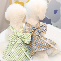 daisy plaid dress dog pet clothing leash for dogs clothes cat small print cute summer green fashion girl yorkshire accessories