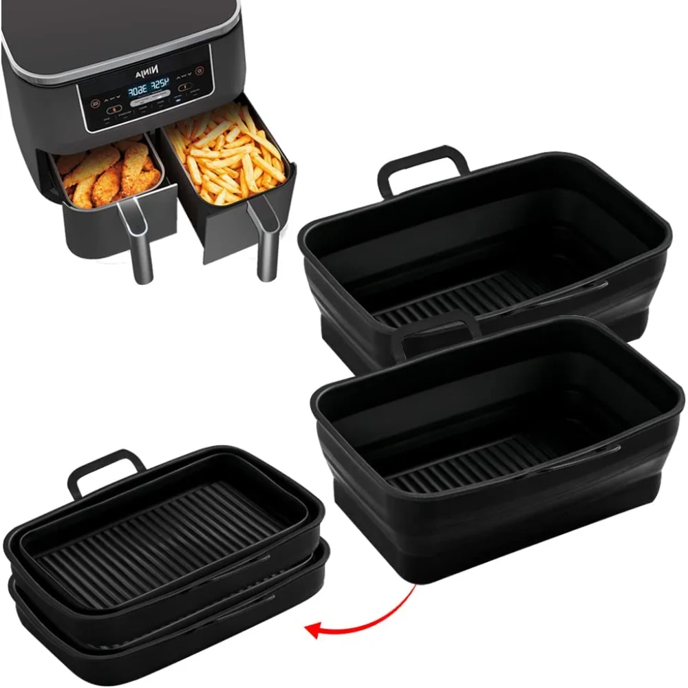 

Reusable Rectangular Silicone Air Fryer Liners Baskets for Oven and Microwave Baking Tray With Silicone Glove