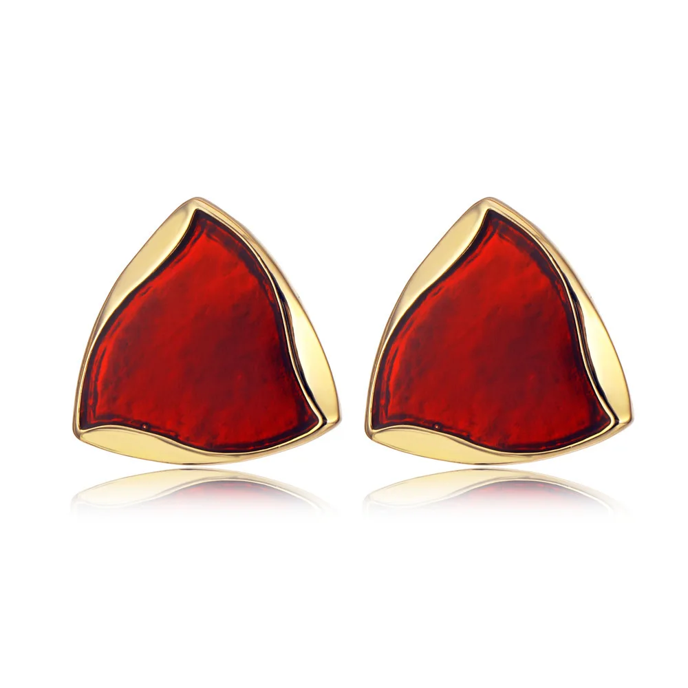

New Fashion Red Green Versatile Earrings Personality Triangular Alloy Earring Women Creative Simple Style Jewelry Accessories