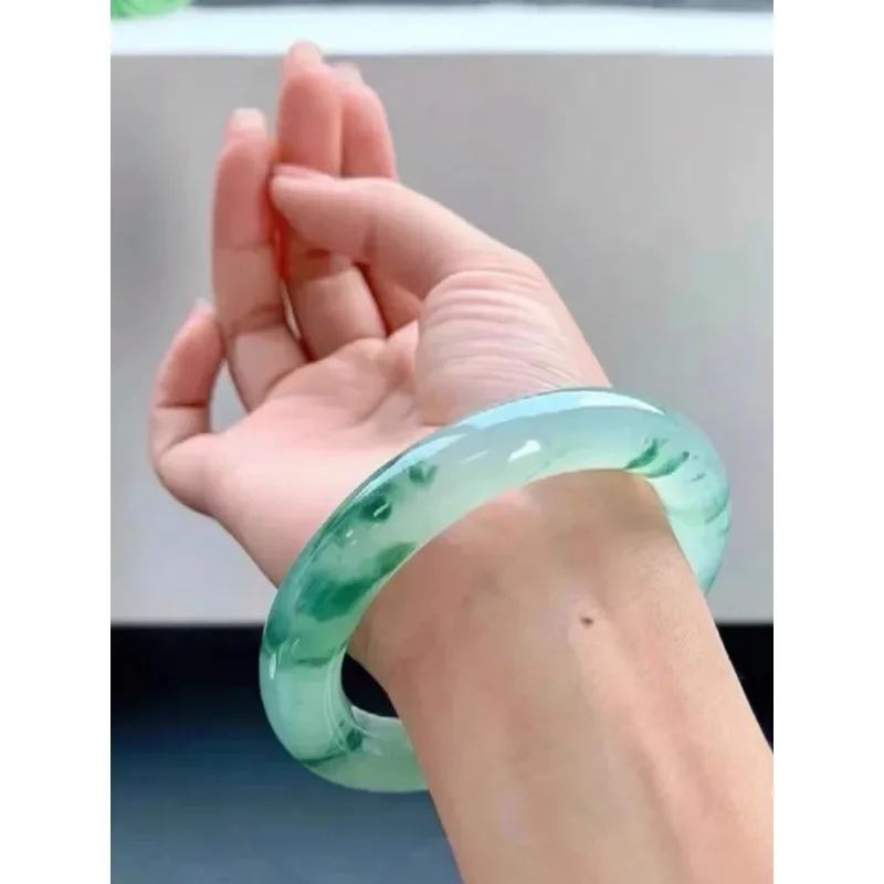 Высокий ледяной зеленый нефритовый браслет Зеленый плавающий цветок круглый в