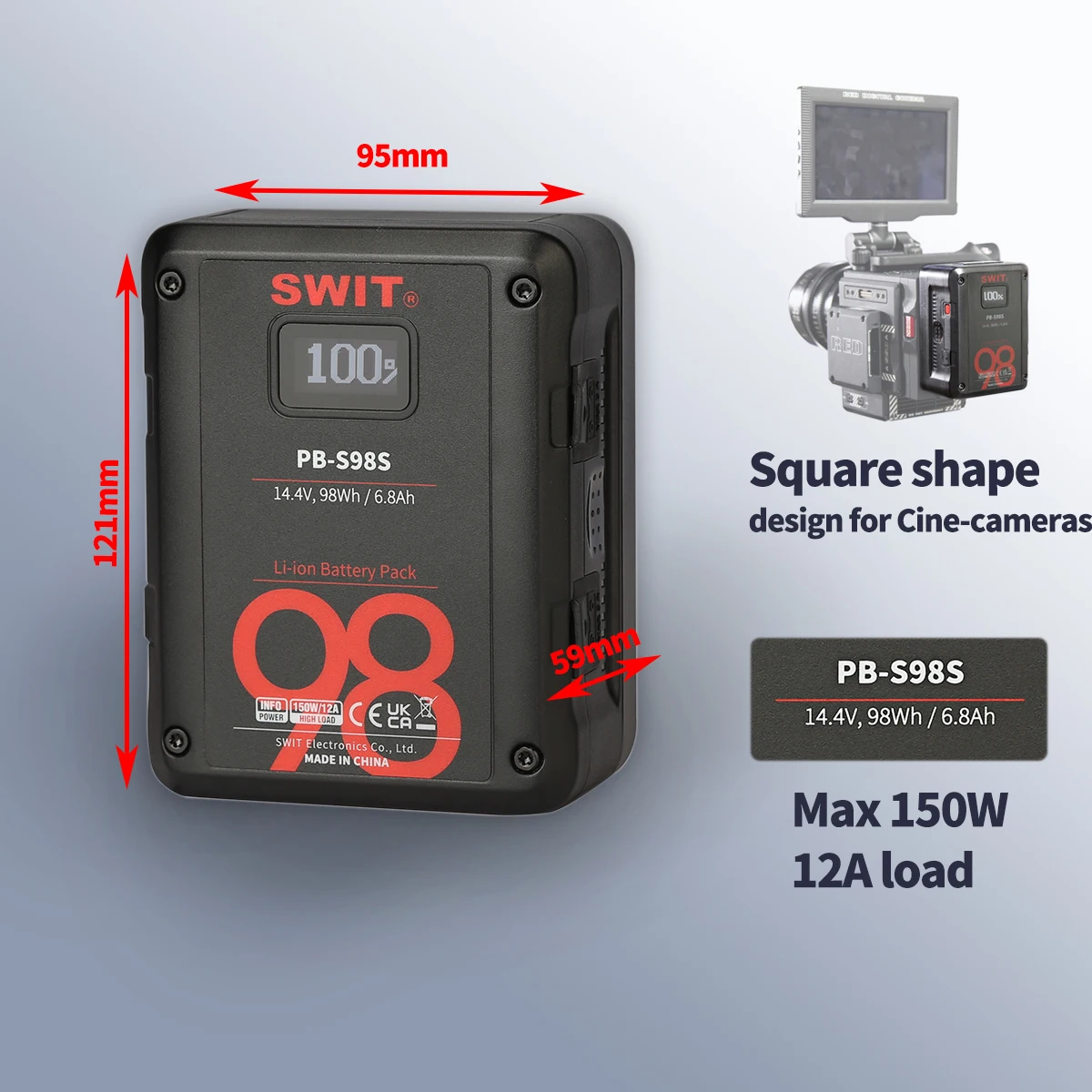 SWIT BP-M90S S98S S146S Мини-аккумулятор с V-образным креплением ЖК-дисплей Батарея V-Lock