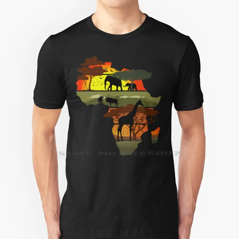 

Africa T Shirt 100% Cotton African History Month Black Elephant Safari Sunset Nature Wild Djungle Map Forest Giraffe Kenya