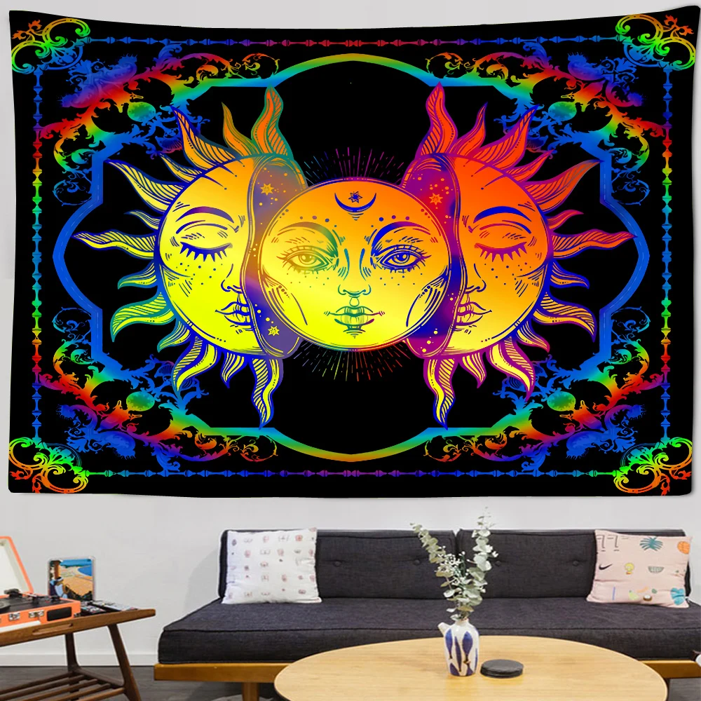 

Sun Moon Mandala Print Tarot Tapestry Boho Divination Bedspread Witchcraft Hippie Mandala Dorm Background Cloth Rug Tablecloth