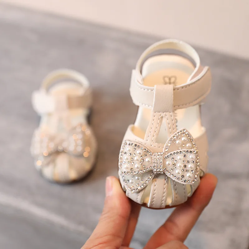Kids Shoes for Girl Sandals Summer Fashion Sequins Pearl Baby Girl Shoes Cute Bow Soft Bottom First 