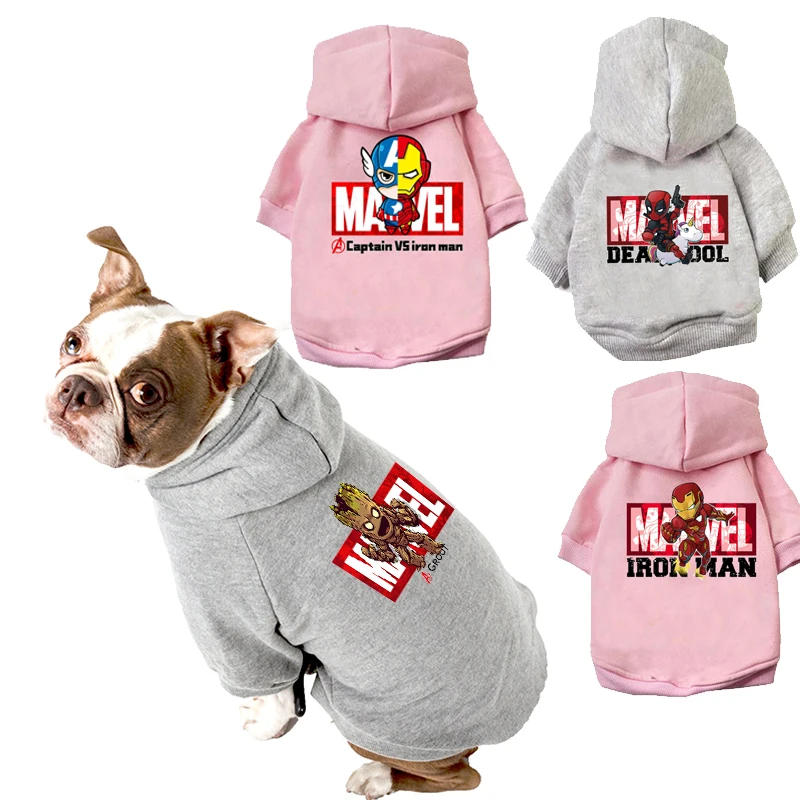 

Marvel Spiderman Iron Man Avengers Winter Warm Dogs Clothes French Bulldog Hoodies Pullover Disney Pet Clothing Casual Clothes