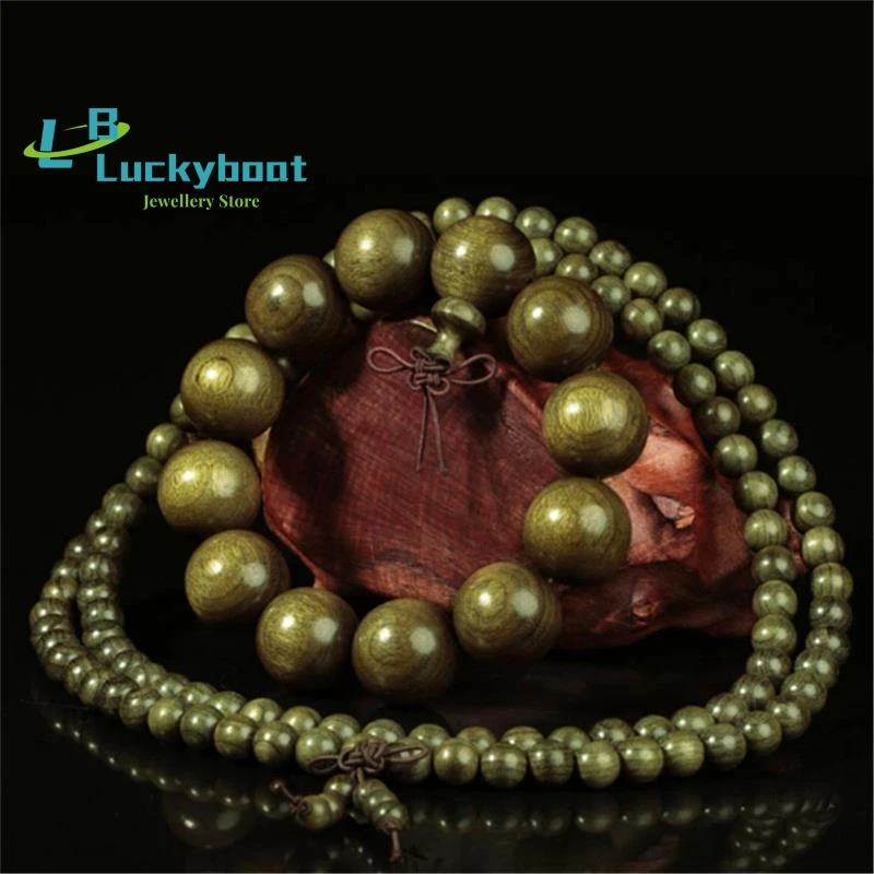 

Wholesale 10pcs Natural Golden Silk Nanmu 8mm 108 Prayer Mala Ebony Old Material Cat Eyes Buddha Wood Beads Men Women Meditation