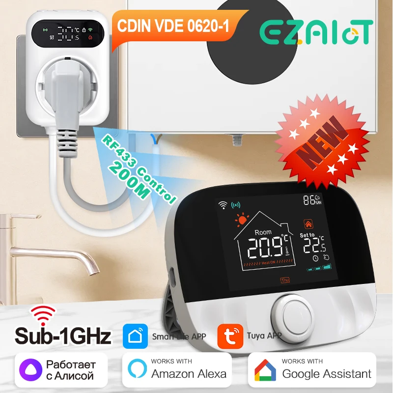 Фото RF433 Wi-Fi беспроводной термостат и розетка Tuya Smart APP управление температурой газового котла, голосовое управление Google Home Alexa №1
